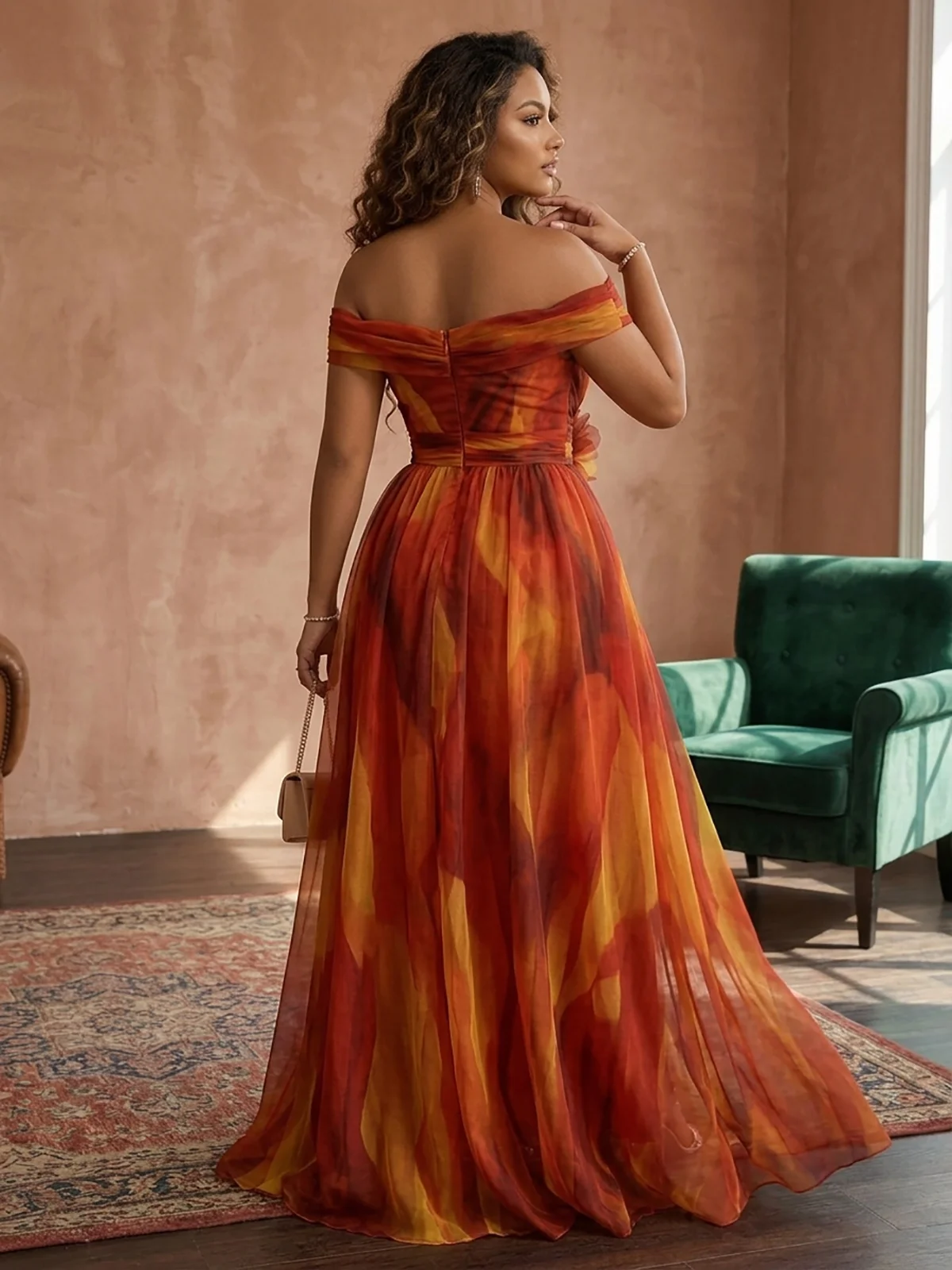 Vestido largo hasta el suelo con hombros descubiertos y abertura alta, corte en A, formal, para damas, gala, cóctel, fiesta, noche.