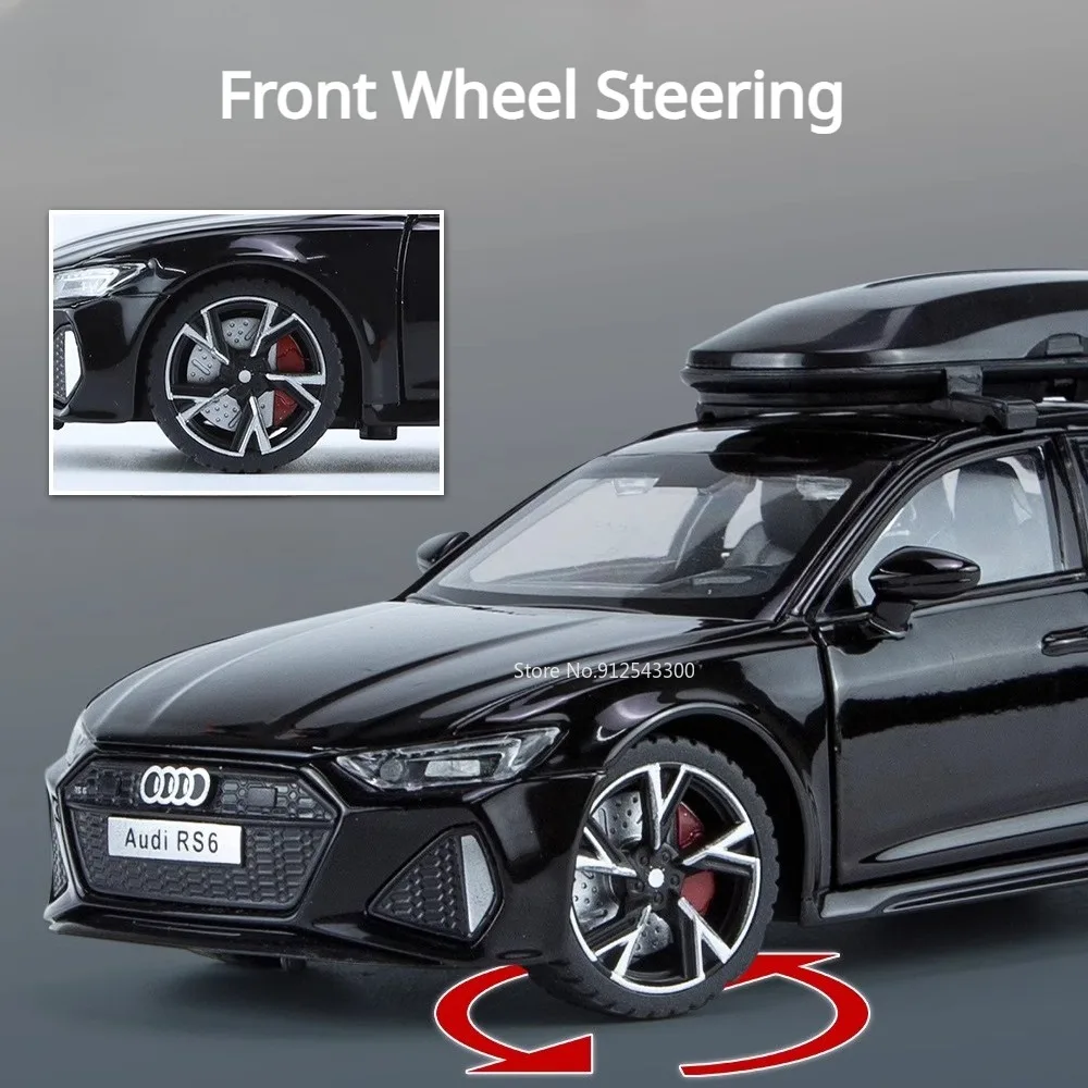 Modelo de coche RS6 de juguete, puertas fundidas de aleación de simulación, sonido abierto, luz, absorción de impacto, modelos de vehículos, adornos, regalos para niños, 1/32