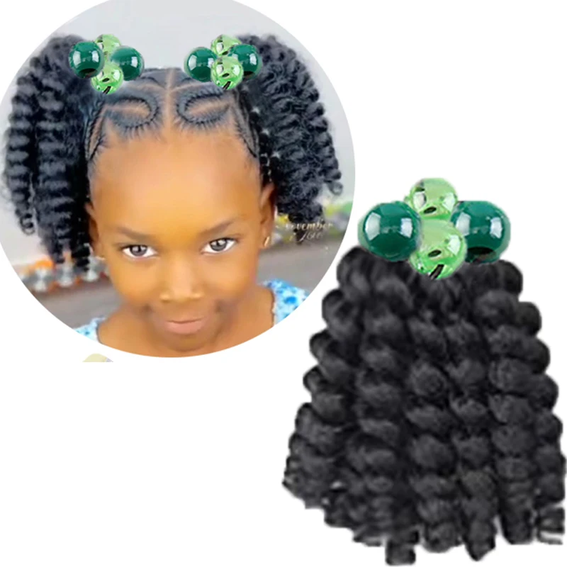Extensión de cola de caballo trenzada para niños, 2 uds., con cuentas de bolas elásticas, pelucas para niñas con decoración de cuentas, postizo sintético negro