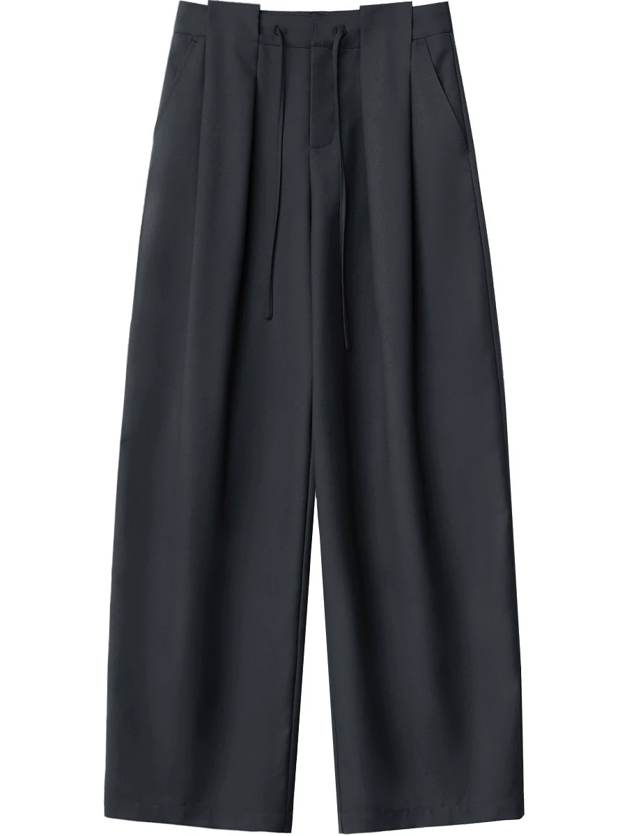 CHIC VEN-pantalones de pierna ancha para mujer, pantalón liso, holgado, informal, plisado con cordón, traje femenino, pantalones de oficina para mujer, otoño 2025