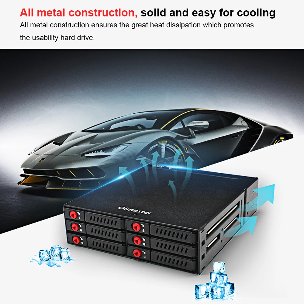 OImaster-platino móvil de 6 bahías, compatible con disco duro SATA HDD SSD de 2,5 pulgadas con ventilador de refrigeración, casillero, transmisión de 6Gbps de intercambio en caliente