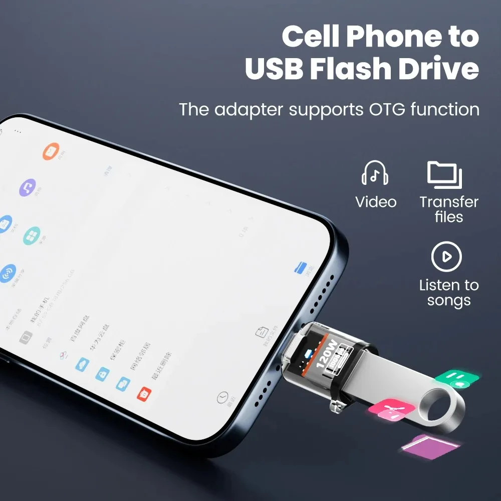 Adaptador USB 3,2 a tipo C OTG carga rápida 120W 10GB transferencia de Audio de datos de alta velocidad para PC tableta Xiaomi Huawei convertidor USB C