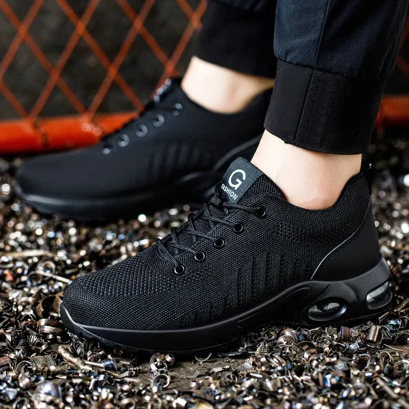 Zapatos de seguridad con amortiguación de aire para hombres y mujeres, zapatillas de trabajo transpirables, zapatos con punta de acero, zapatos protectores de seguridad ANTIPERFORACIONES