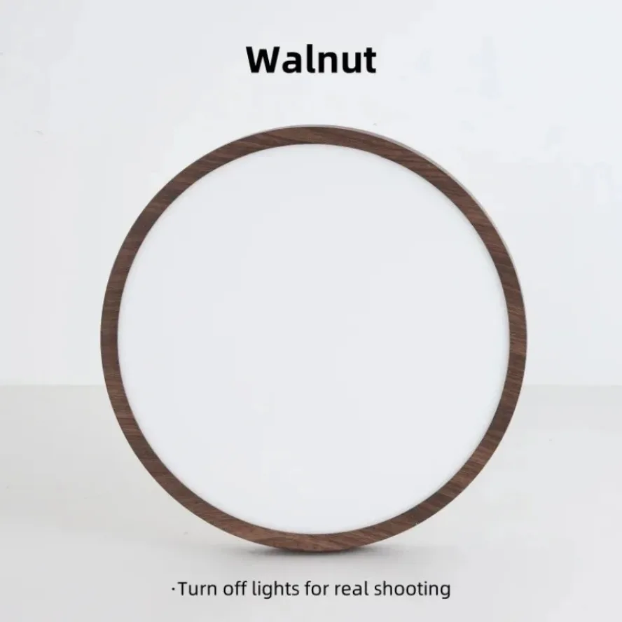 Lámpara de Techo LED Circular Moderna y Sencilla con Acabado en Madera de Nogal, Decorativa para Sala de Estar, Dormitorio, Balcón, Ultrafina