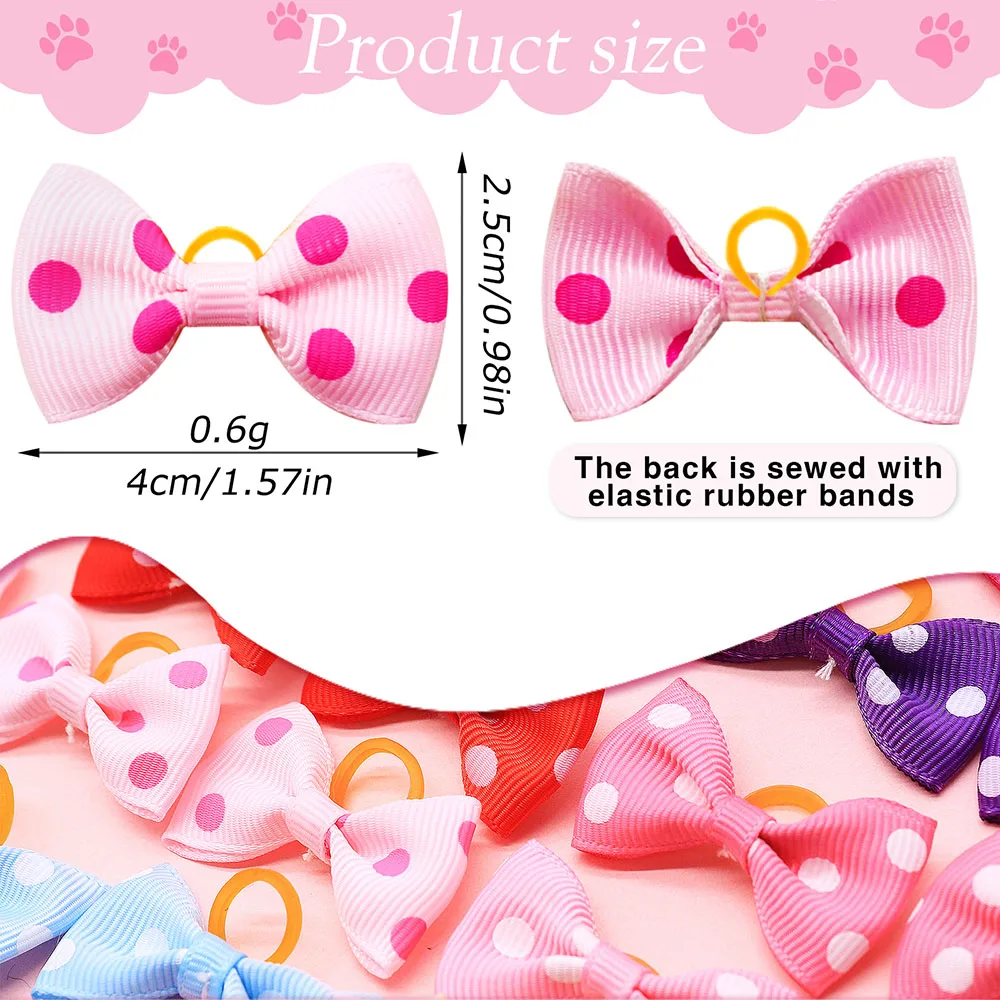 100 Uds nuevos lazos para perros con bandas de goma estilo de lunares sólidos lazos para cachorros hechos a mano suministros para el cabello accesorios de aseo para mascotas para perros
