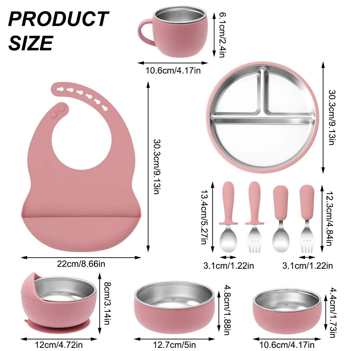 Juego de alimentación infantil de Color para niños, vajilla de silicona de acero inoxidable con plato y cuenco desmontable, utensilios de destete para bebé, 10 Uds.