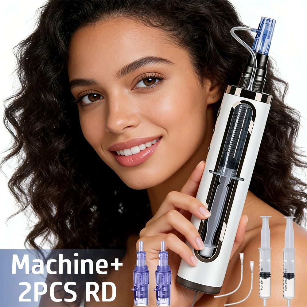 Nuevo Dermapen Eléctrico Ajustable de 5 Niveles con 2 Cartuchos Nano Redondos, Microagujas Ajustables y Salida de Líquido para el Cuidado Facial