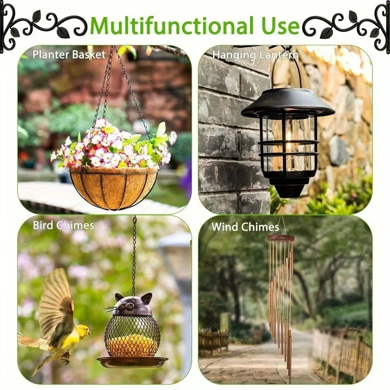 Ganchos para plantas con soporte de pared de hierro forjado rústico, perchas de Metal para colgar plantas de interior y exterior, macetas, comederos para pájaros, 2 uds.