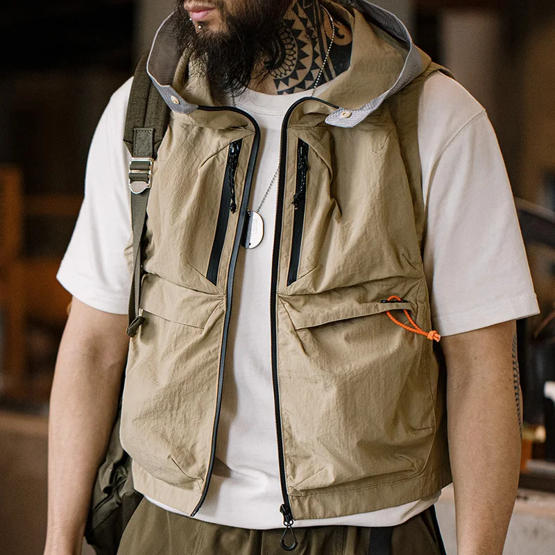 Maden-Chaleco de secado rápido para hombre, chaqueta sin mangas con capucha, multibolsillo, para acampar, pescar, montaña, caza táctica