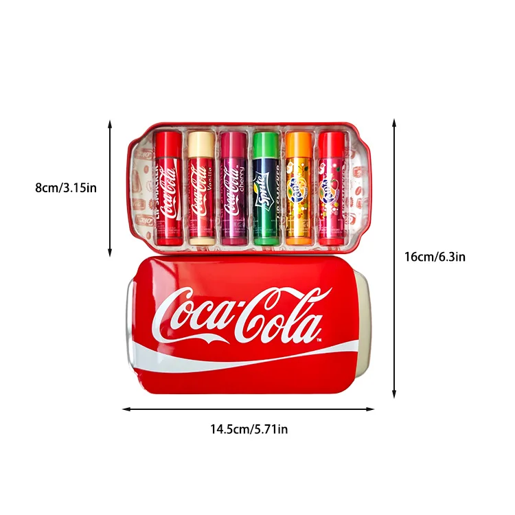 Set de Bálsamos Labiales LiP SMACKER x Coca Cola, Multipack de Bálsamos Labiales en Forma de Lata de Coca Cola, Set de Viaje, Set de Regalo de Bálsamos Labiales para Niños, 6 Sabores