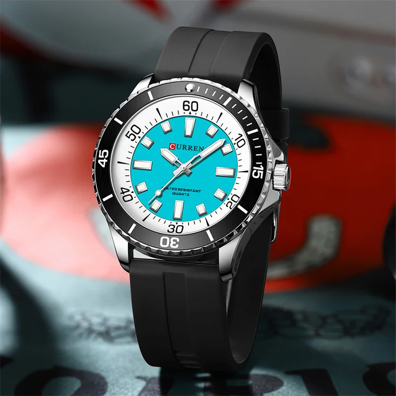 Reloj de Cuarzo Unisex Curren 8448, Reloj de Pulsera Redondo Luminoso a Prueba de Agua para Exteriores con Correa de Silicona