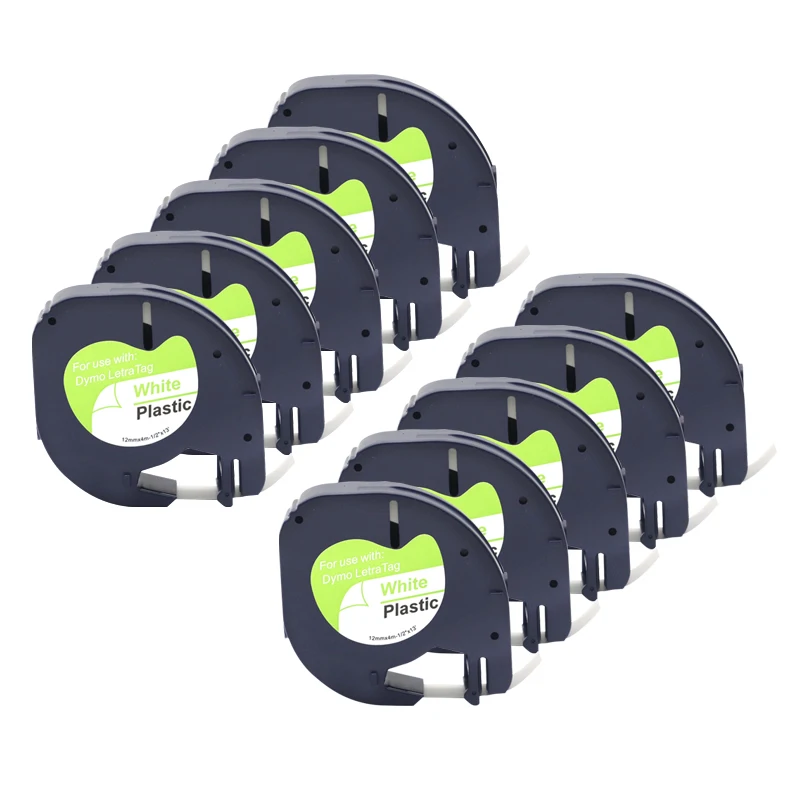 10/20/30/50 Uds 91331 91201 12mm cinta de etiquetas de plástico Multicolor Compatible con Dymo LetraTag etiquetadora cinta de papel para LT100H LT-100T
