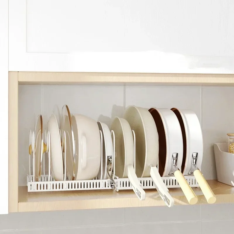 Estante para ollas, estante de almacenamiento para cuencos y platos, sartén de acero al carbono ajustable retráctil multicapa, estante para utensilios de cocina para secado de platos, herramientas de cocina