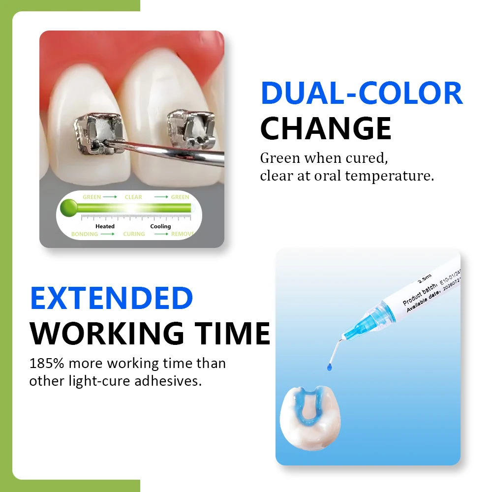 Aparatos dentales adhesivos de pegamento verde ortodoncia Universal curado ligero para tubo de soporte decoración de cristal Kit de tirantes de pegamento para dientes Wit