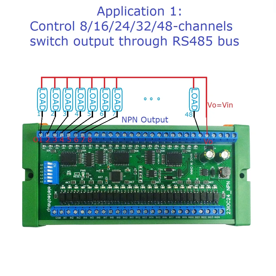 Placa de interruptor de Control remoto maestro-esclavo RS485 IO de 32 canales, entrada de aislamiento NPN/PNP, salida MOS de 300MA, módulo de expansión PLC Modbus RTU