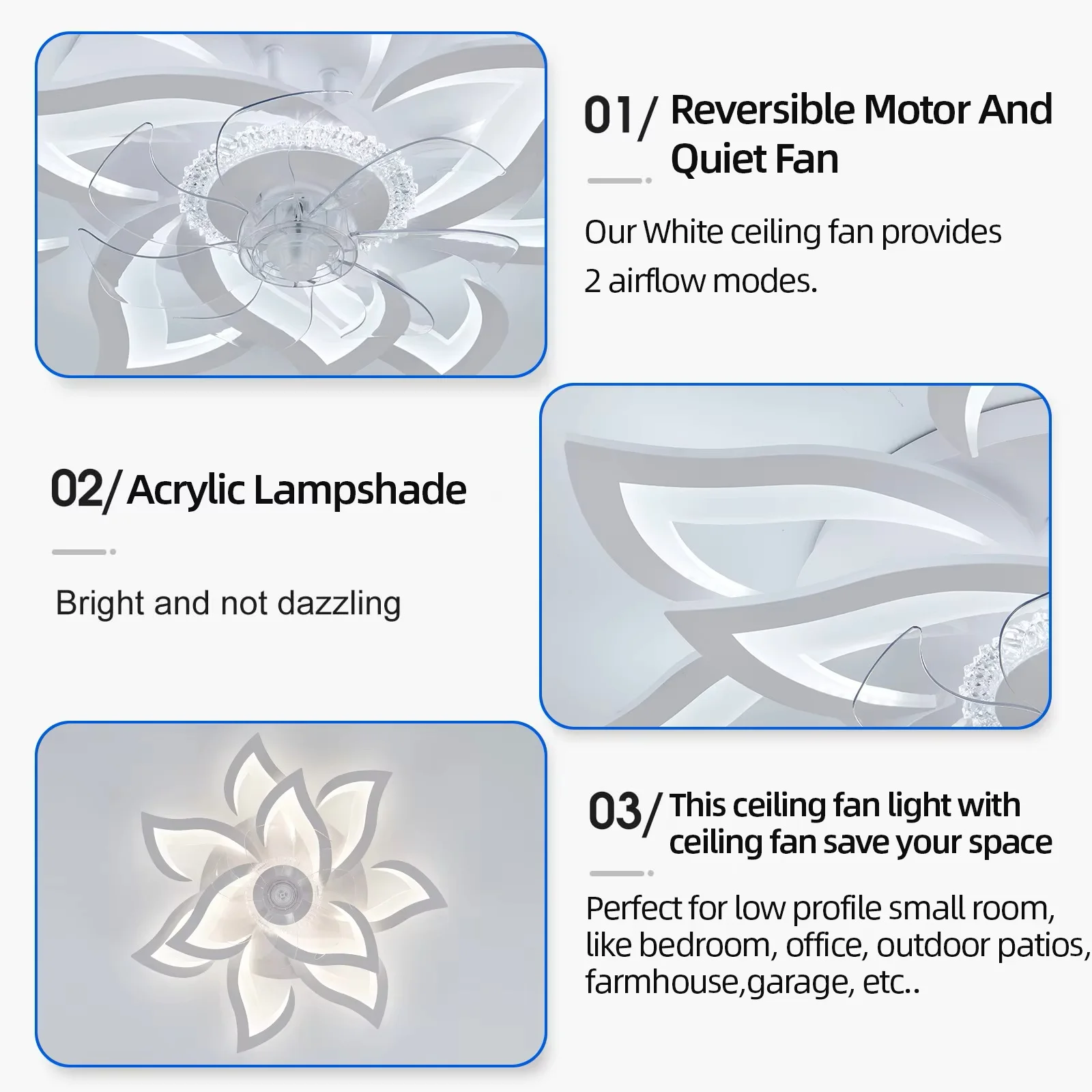 Ventilador de Techo con Iluminación, Ventilador Moderno sin Aspas con Forma de Flor, Regulable, Control Remoto/App, Temporizador, 6 Velocidades, Lámpara de Techo