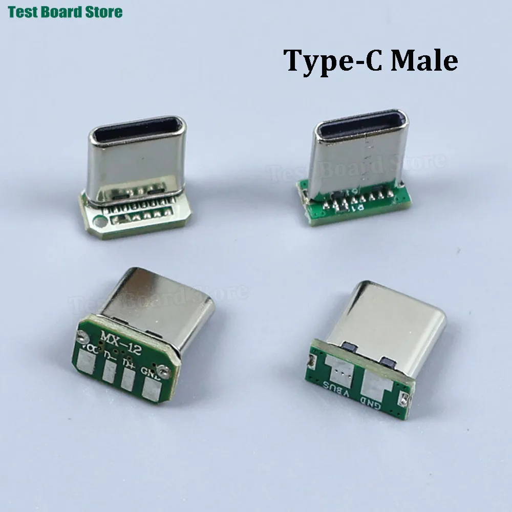 2/5/10PCS Conector USB Tipo-C Macho de 16 Pines Vertical para Carga y Datos con Placa PCB de Soldadura 2/3/4/5/6, Cabeza Macho USB C de 16 Pines