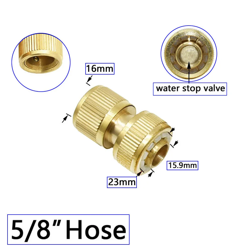 Conector rápido de manguera de latón de 1/2 '', 3/4'', 1'', 16mm, 20mm, adaptador de acoplamiento de grifo de cobre, reparación de tubos de jardín, accesorios para pistola de riego