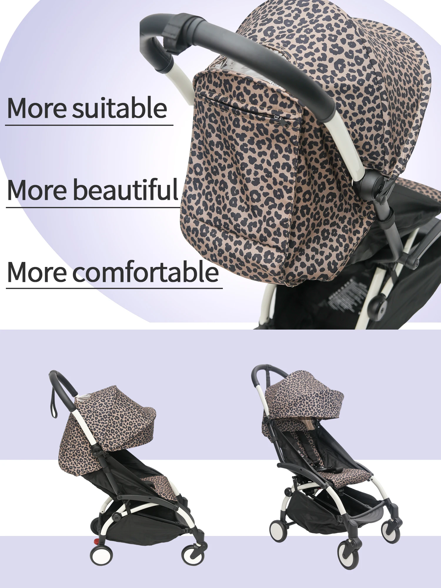 6 + dosel y colchón aptos para YOYO3 YOYO2 YOYA tela gruesa impermeable estampado de leopardo sombrilla cojín accesorios de cochecito de bebé