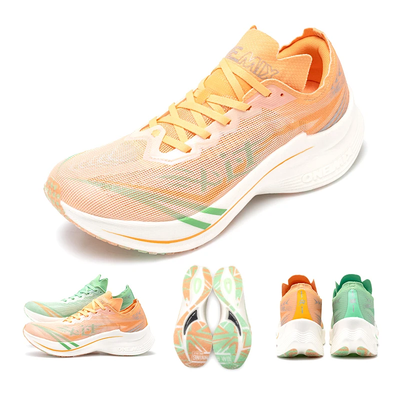 ONEMIX-Zapatillas de correr de fibra de carbono y nailon para hombre, zapatos de maratón, transpirables, ultraligeros, para pista de campo, carrera de kilómetros