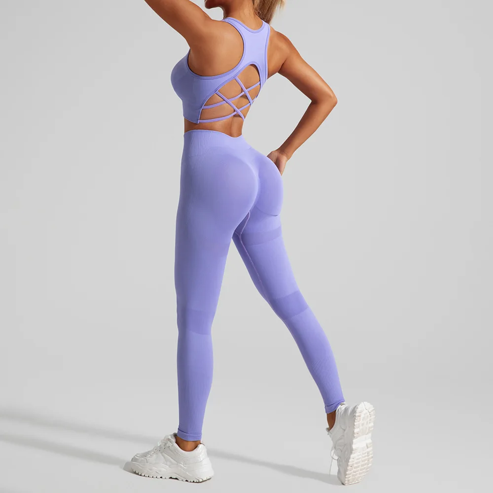 Conjunto de entrenamiento para mujer de 2 piezas, sujetador deportivo de alto impacto y polainas de cintura alta, traje de yoga fitness de secado rápido