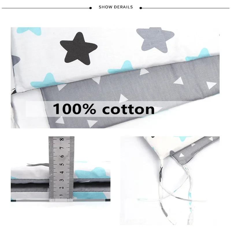 Parachoques gruesos para cama de bebé con estrellas nórdicas, diseño de cremallera, cojín para cuna alrededor de una pieza, almohadas protectoras para cuna de 200x30 CM