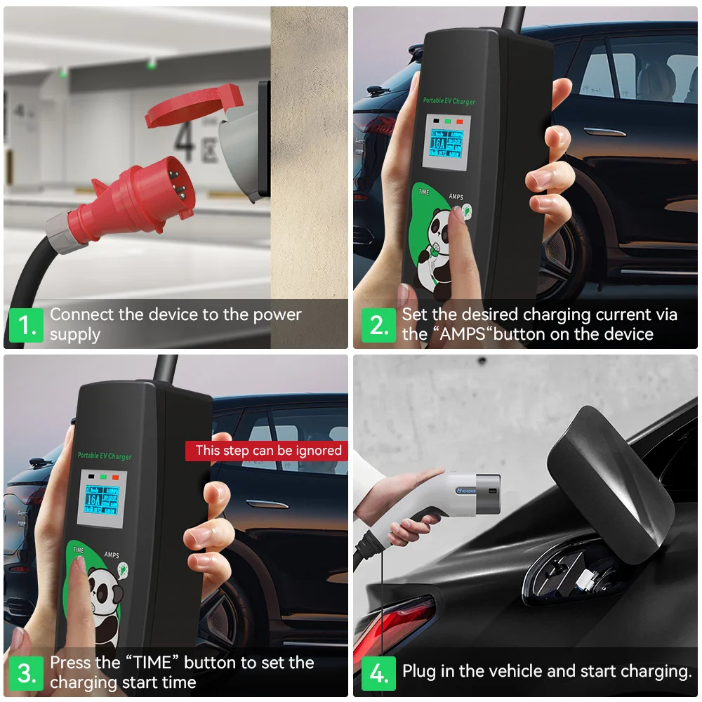 Cargador de coche eléctrico Khons, cargador portátil trifásico 16A tipo 2, caja de carga EVSE, enchufe Cee, cargador de coche eléctrico IEC62196