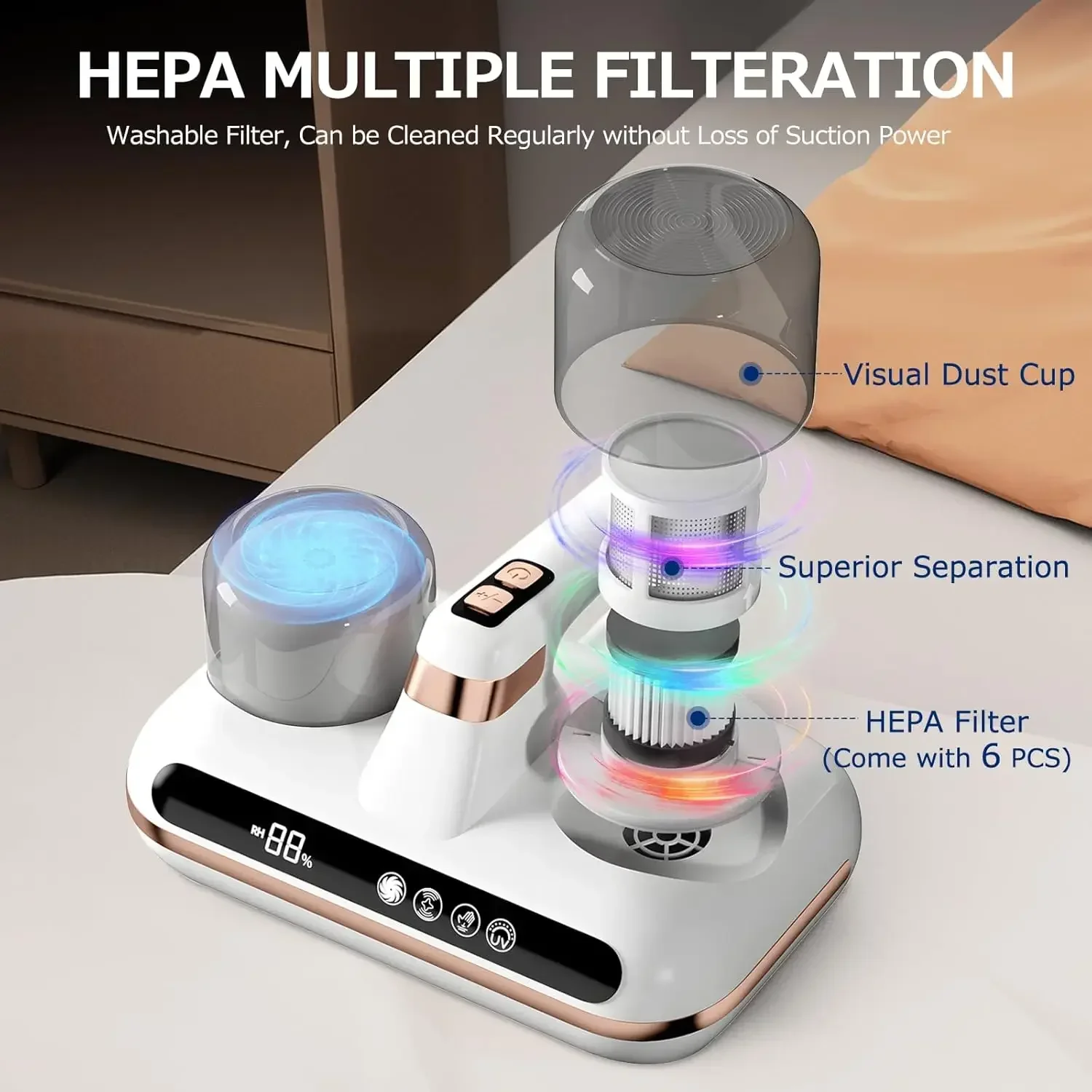 Aspirador portátil inalámbrico para cama, aspirador de mano con potente succión de 16Kpa, ligero y ultrasónico, para limpieza de sábanas y sofá