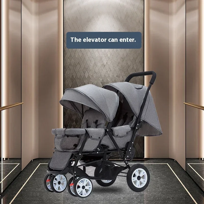 Cochecitos Dobles para Niños, Cochecitos de Dos Asientos Plegables, Cochecito Doble para Bebés con Asientos Delanteros y Traseros