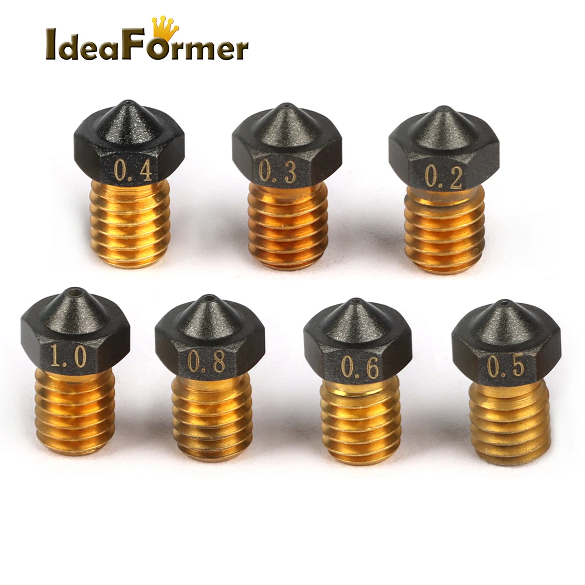 Boquilla de latón recubierta de PTFE E3D V6, 0,2/0,4/0,5/0,6/0,8/1,0mm, 1,75mm, M6, boquillas V6 para impresora 3D, Ender3 Titan Prusa I3 MK3, 1/2/5 unidades