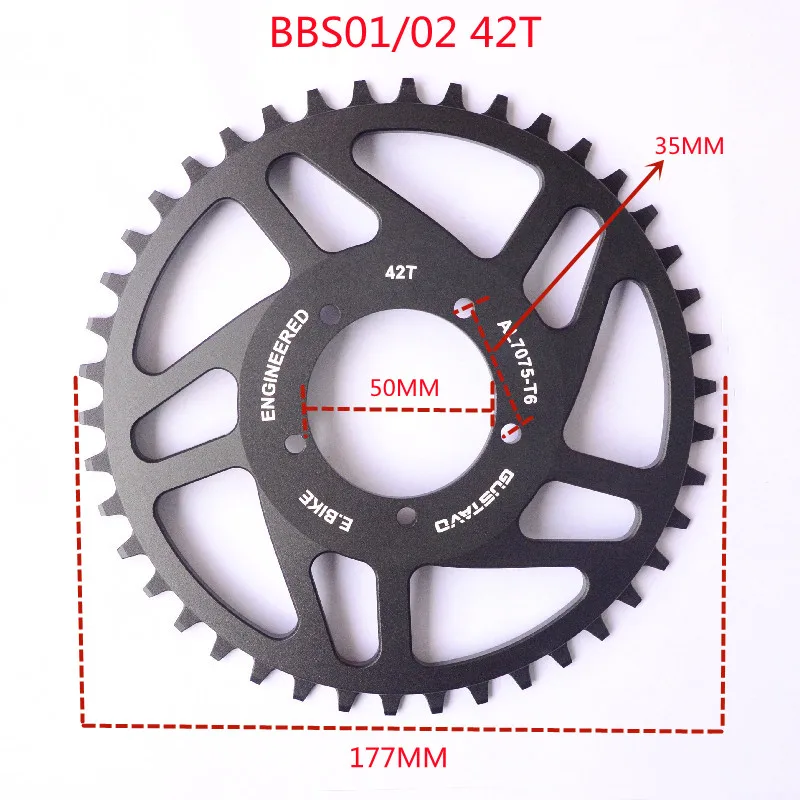 GUSTAVO-anillo de cadena para bicicleta eléctrica, 42T, para BAFANG BBS01 BBS02 BBSHD M625, accesorios eléctricos de aleación de aluminio de alta calidad