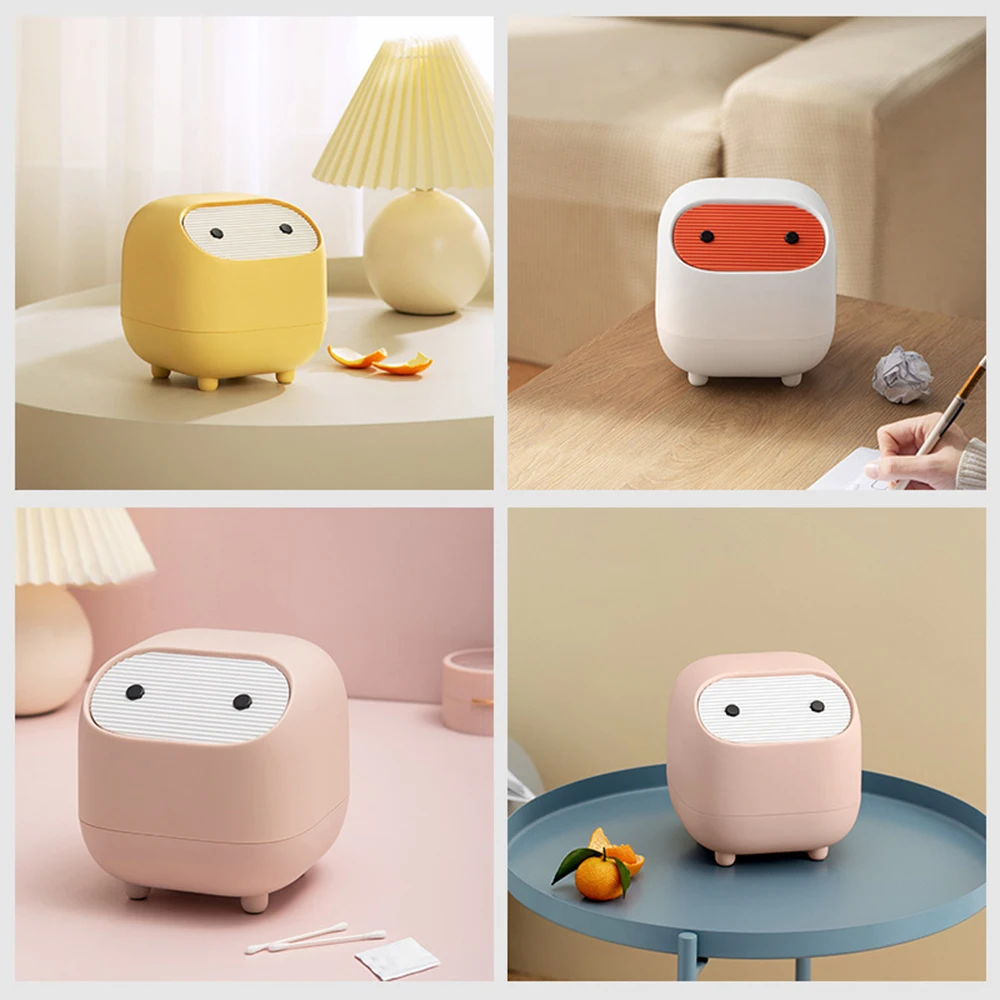 Mini cubo de basura con tapa, lindos botes de basura de escritorio Ninja, cubo de basura pequeño, cubo de basura de plástico para oficina para tocador de baño, escritorio,