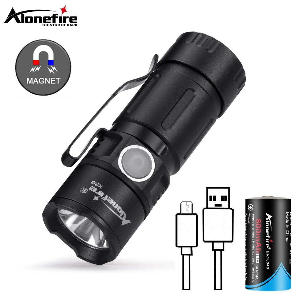 Linterna LED Portátil Mini X30 de 5W, Magnética, Recargable por USB, para Exteriores, Niños, Mujeres, Mochila, Bolsillo, Lámpara de Mano, Batería 16340
