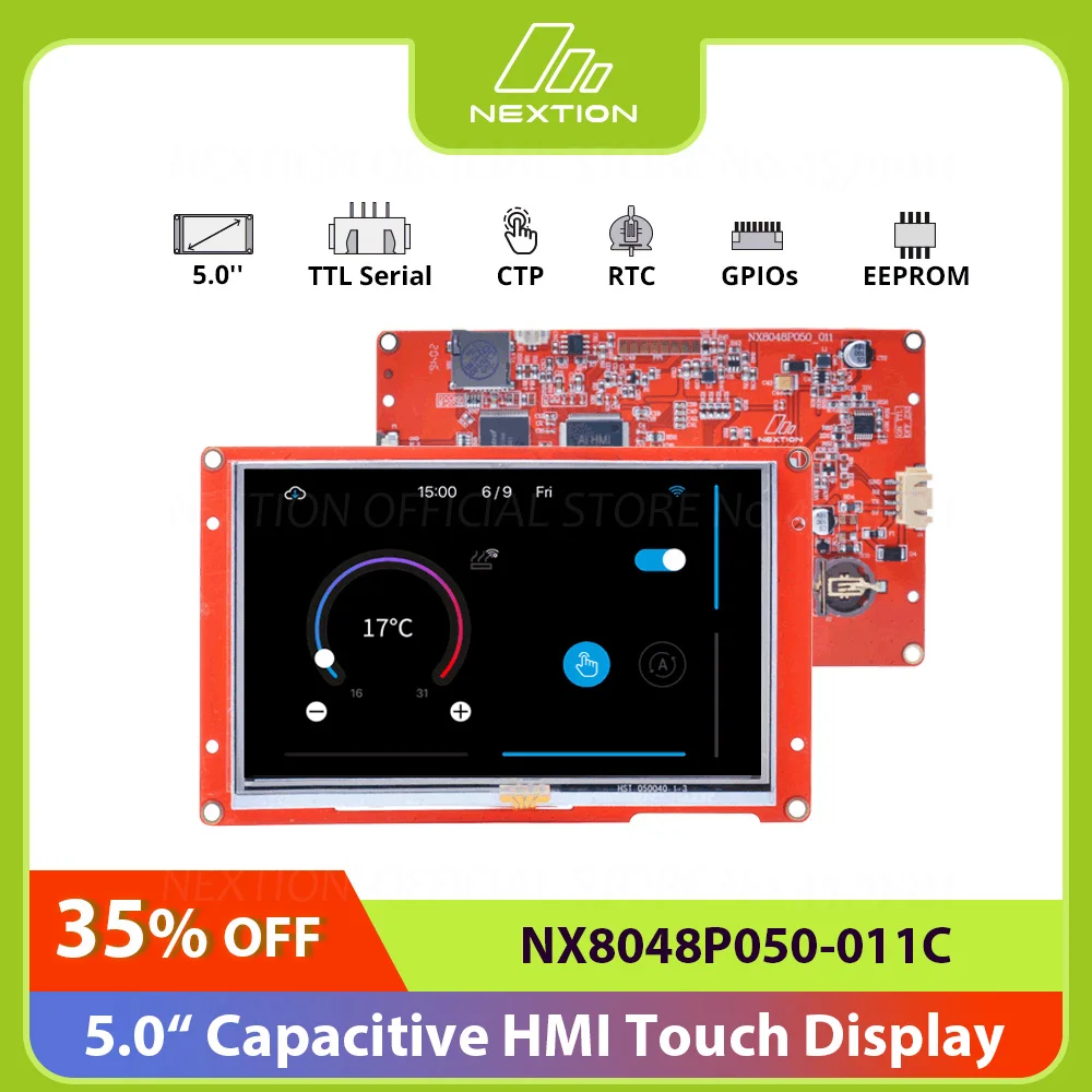 NEXTION NX8048P050-011C-Módulo de pantalla táctil HMI, dispositivo capacitivo de LCD-TFT de 5,0 pulgadas, serie inteligente, sin carcasa