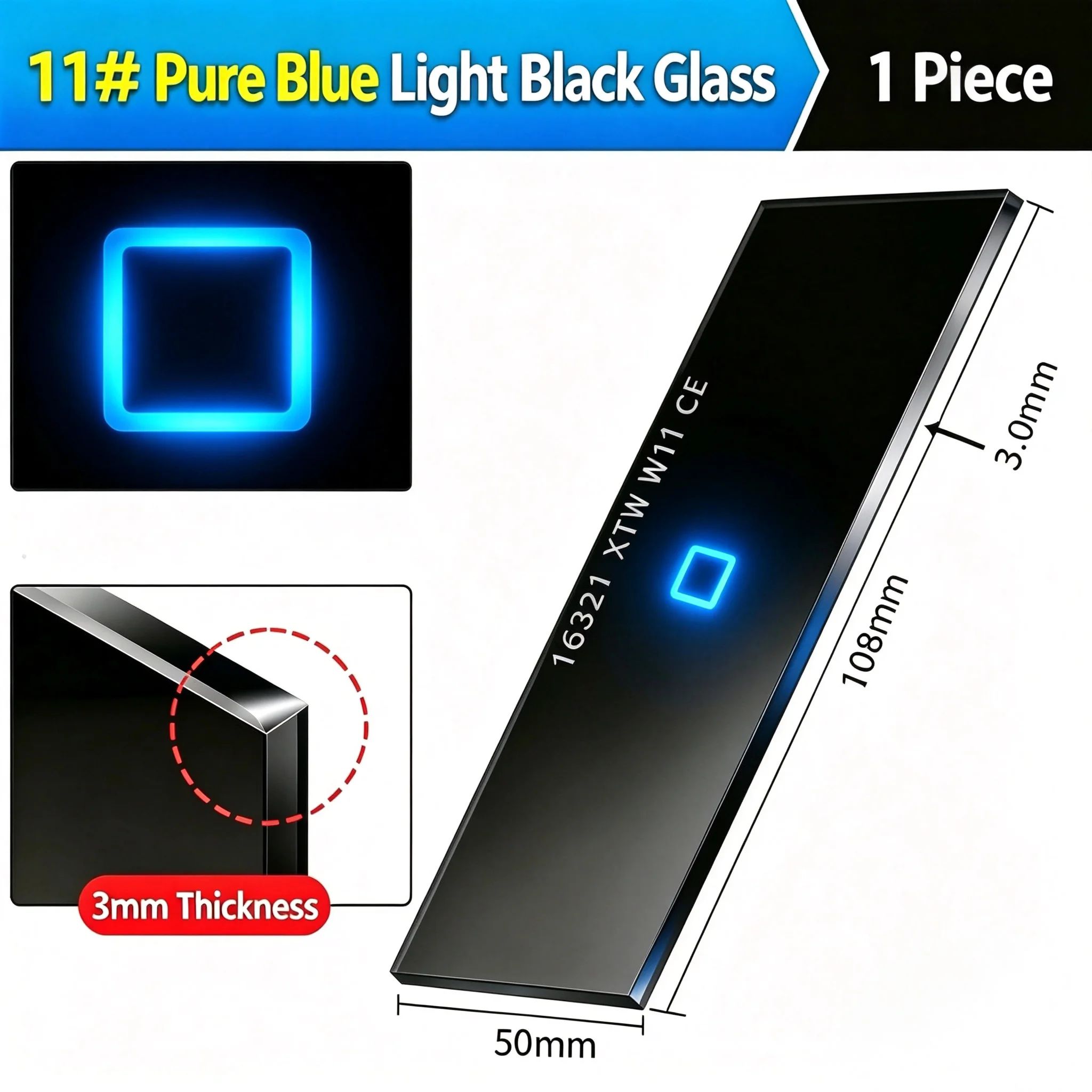 Lente de Filtro para Soldadura, Tono Azul Ultra 9 # 10 # 11 # 12 placas protectoras de vidrio para soldadura con luz azul pura para casco de soldadura
