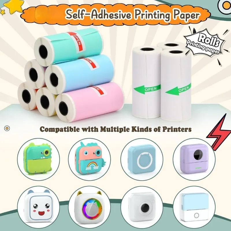 Papel adhesivo para Mini impresora, rollos de papel térmico para T02/M02 y Mini impresora, papel autoadhesivo de Color liso 25X57mm Paperang