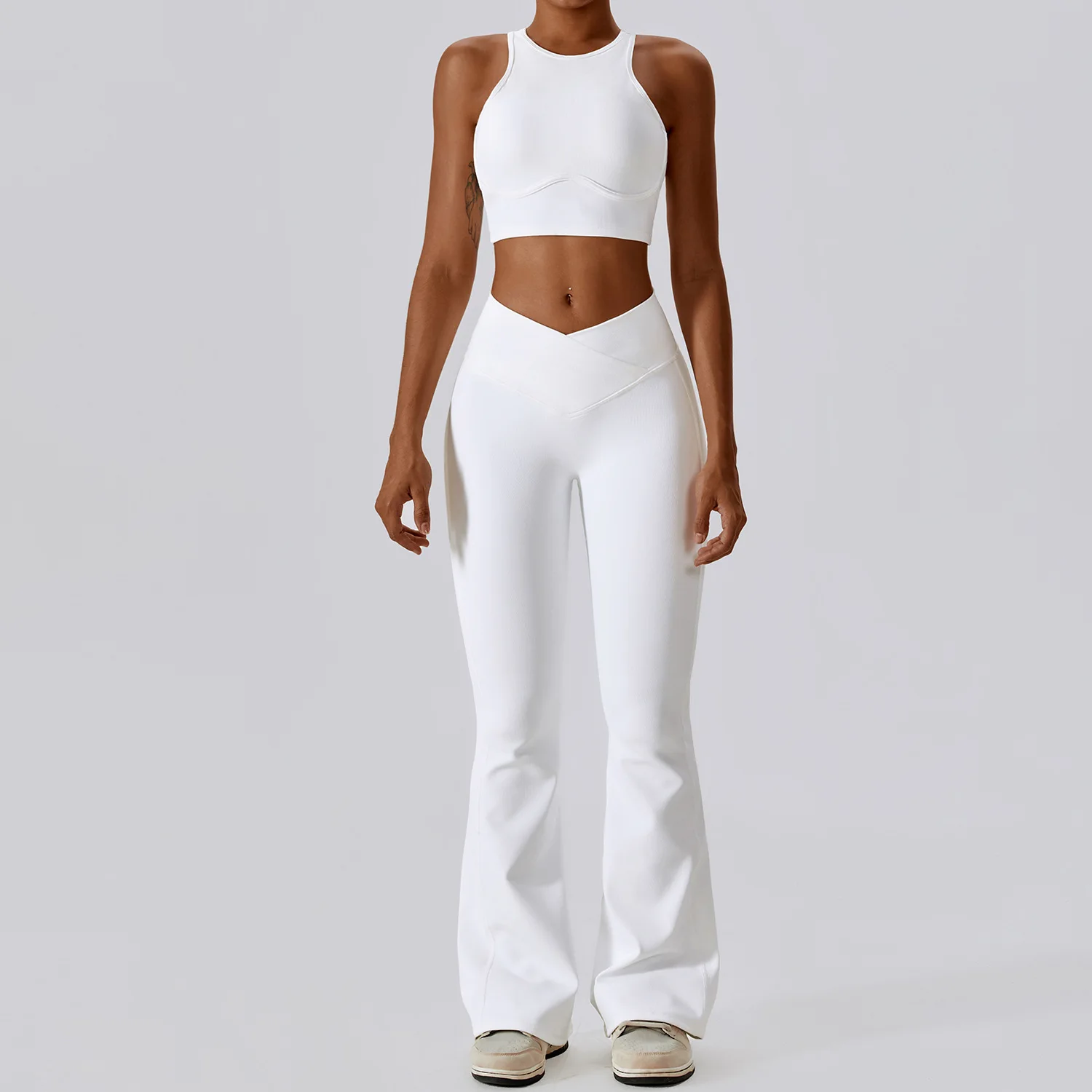 Conjunto de Yoga sin costuras para mujer, ropa de gimnasio, trajes de Yoga para Fitness, chándales de costilla, Sujetador deportivo, mallas de gimnasio, trajes deportivos, 2 uds.