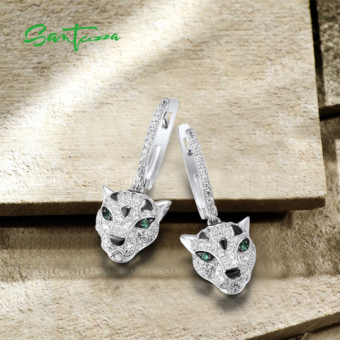 SANTUZZA-pendientes colgantes de plata pura 925 para mujer, Plata de Ley brillante, espinela verde, CZ blanco, joyería fina y elegante