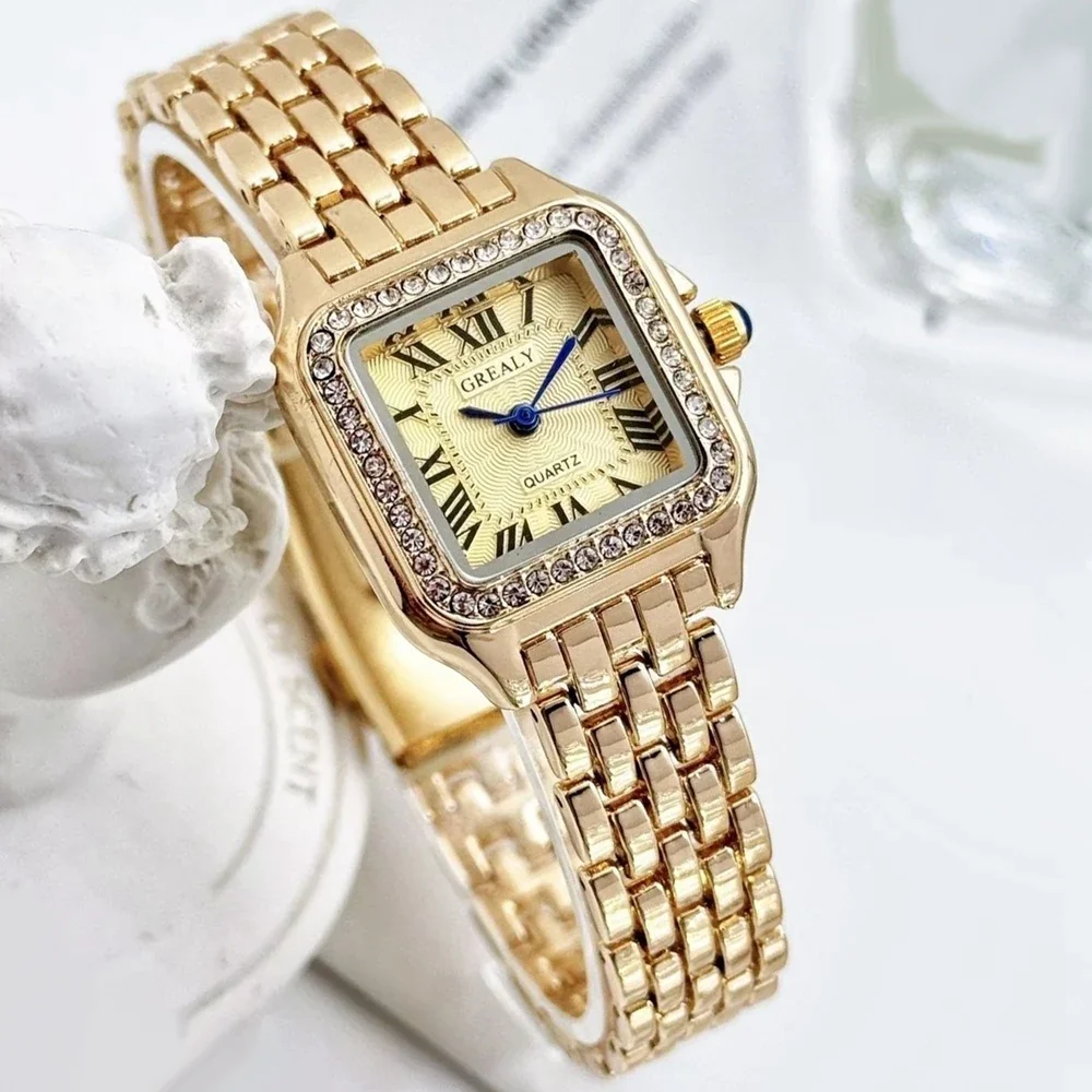 Relojes de lujo con diamantes de imitación para Mujer, Reloj de pulsera cuadrado de cuarzo a la moda, Reloj sencillo para Mujer
