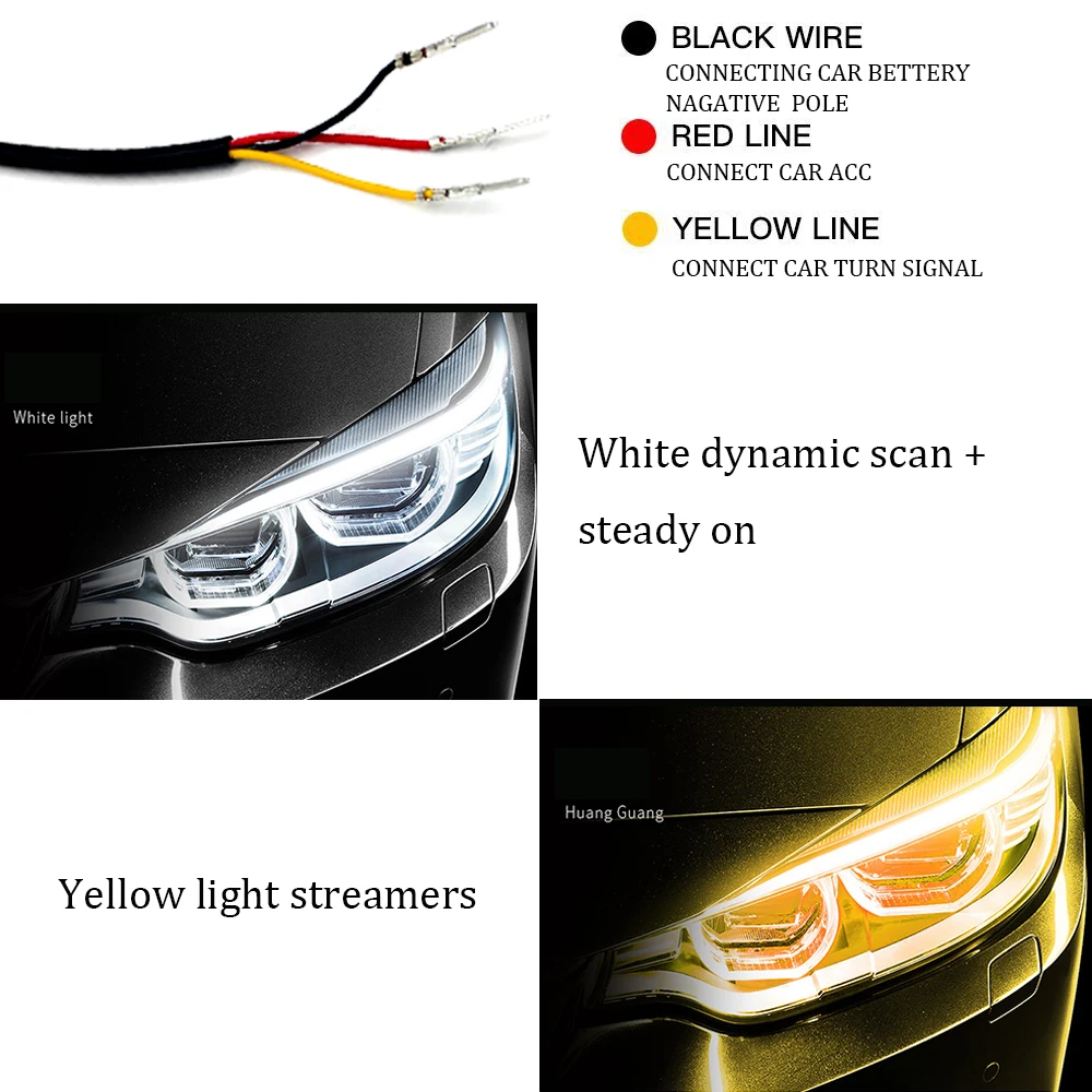 Tira de luces LED DRL para intermitente de coche, luz de circulación diurna Flexible, color amarillo brillante, secuencial, 2 piezas, 12V, novedad