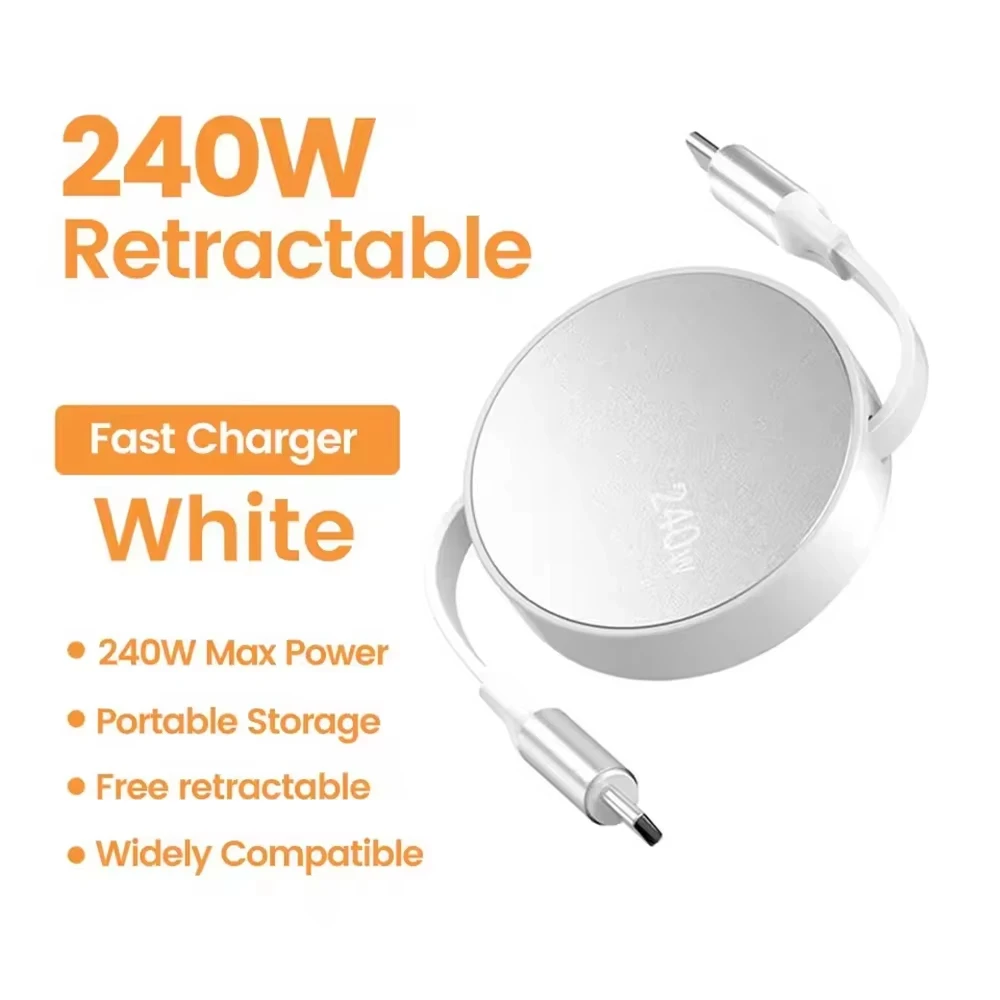 PD 240W USB-C a USB-C Cable de datos tipo C de carga rápida retráctil Cable de carga de teléfono móvil adecuado para iPhone Samsung Huawei