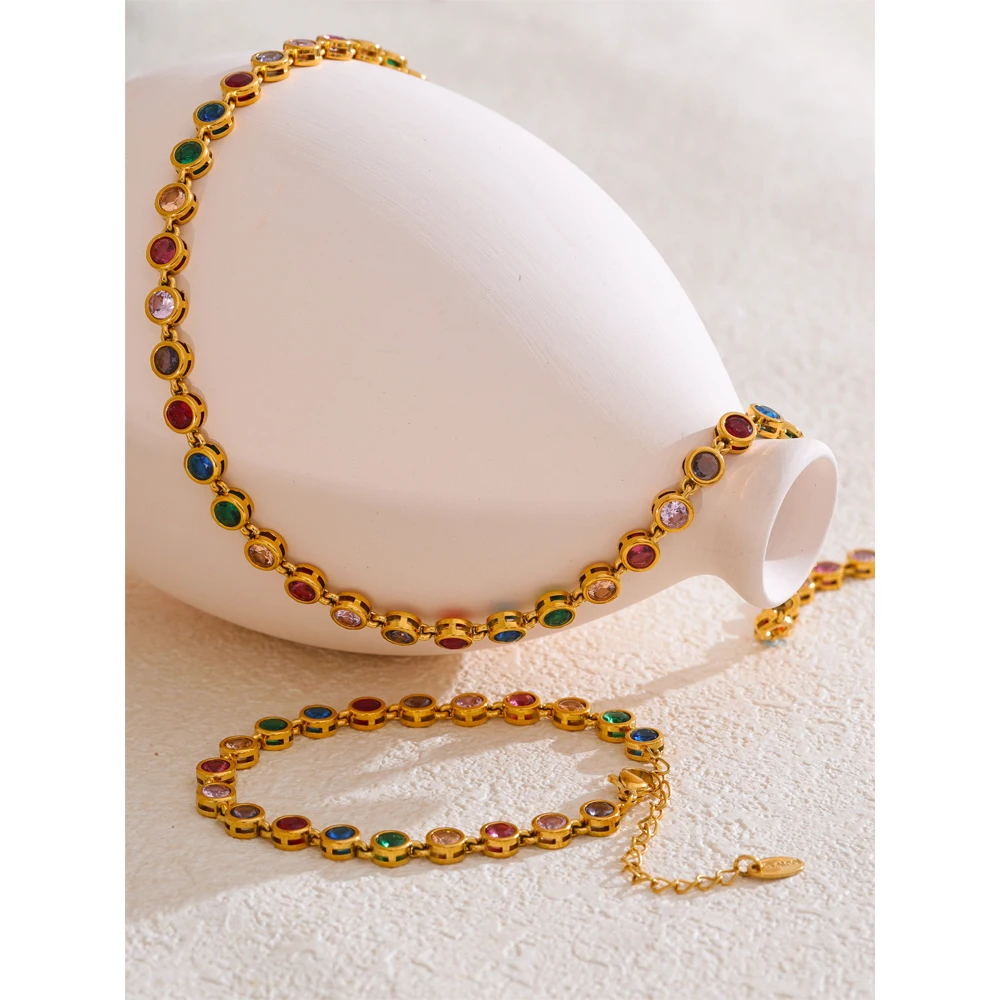 Yhpup-collar de cadena fundida de lujo para mujer, exquisita y colorida de circonia cúbica, pulsera de acero inoxidable, regalo de joyería resistente al agua