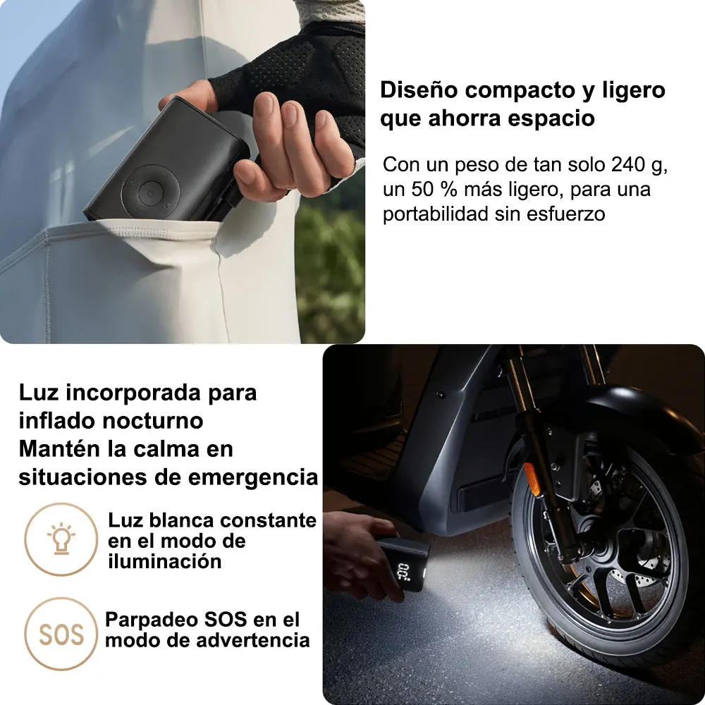 Nuevo Xiaomi Mijia Compact Portable Electric Air Compressor, Inflador Inteligente con Detección Digital de Presión de Neumáticos, Bomba de Aire Eléctrica Portátil Multiherramienta