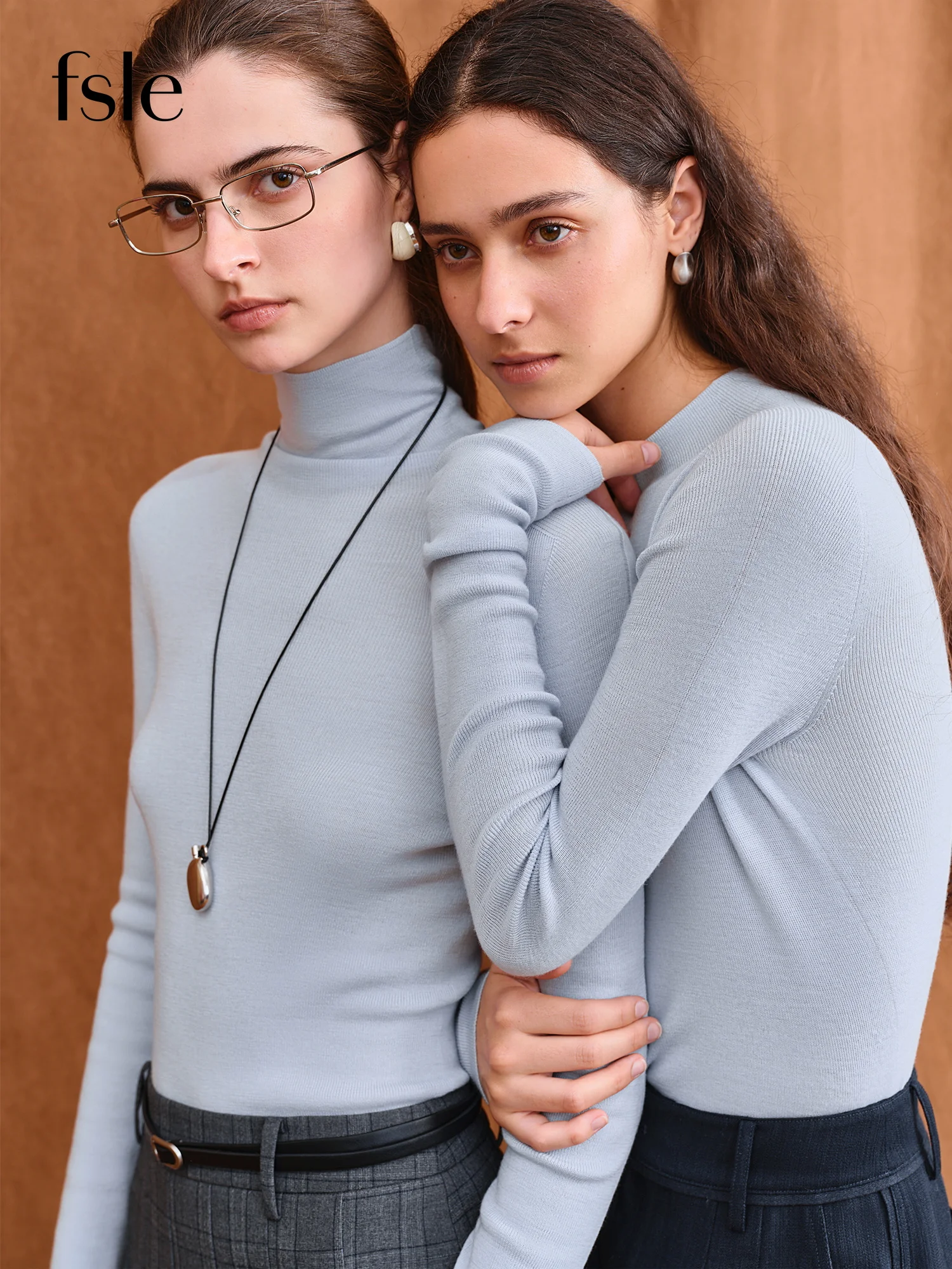 FSLE【Serie Premium】Camiseta de lana de Biella alemana para mujer, súper fina, lavable, sin costuras, de una pieza, con cuello simulado, capa Base térmica