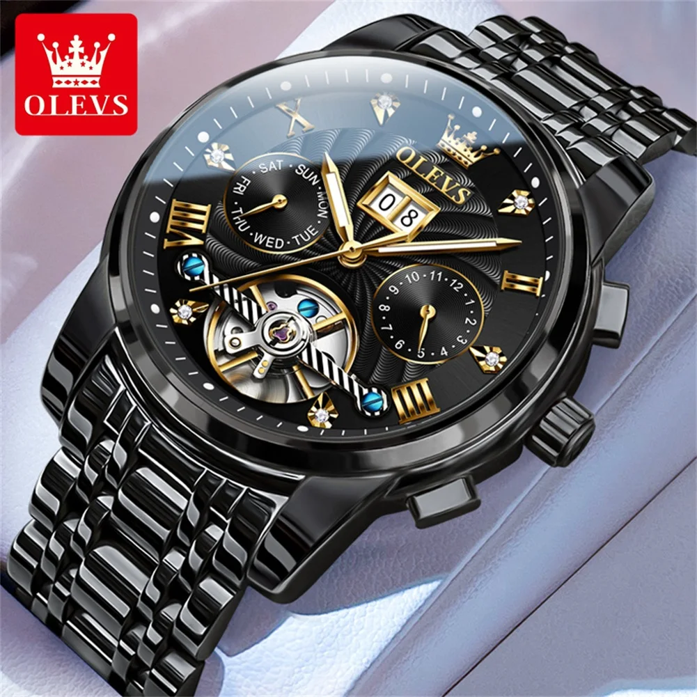 OLEVS Relojes clásicos para hombre Tourbillon Reloj multifunción completamente automático para hombre Relojes de pulsera masculinos de alta gama