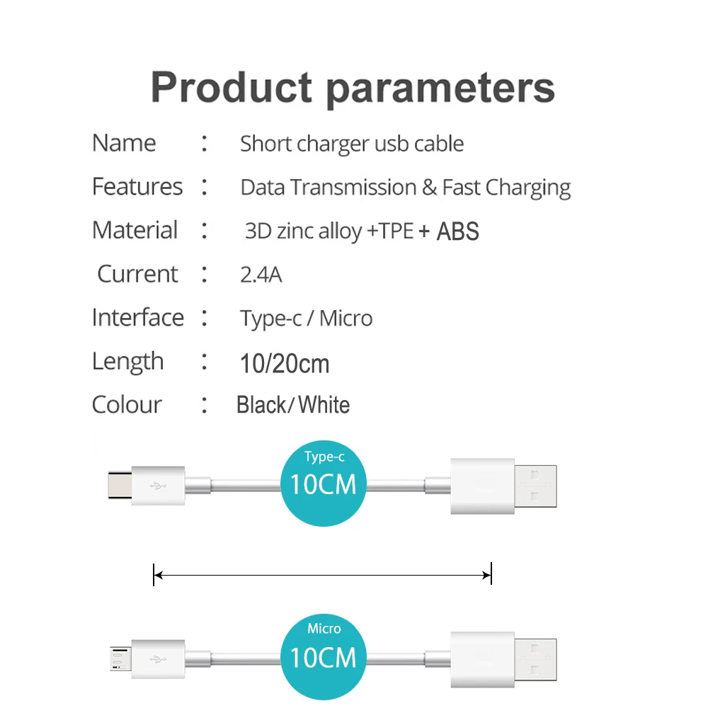 Cable Micro USB tipo C, carga rápida corta de 10/20cm para Samsung, Xiaomi, Huawei, Cable de datos de sincronización de teléfono Android, Cable adaptador USB