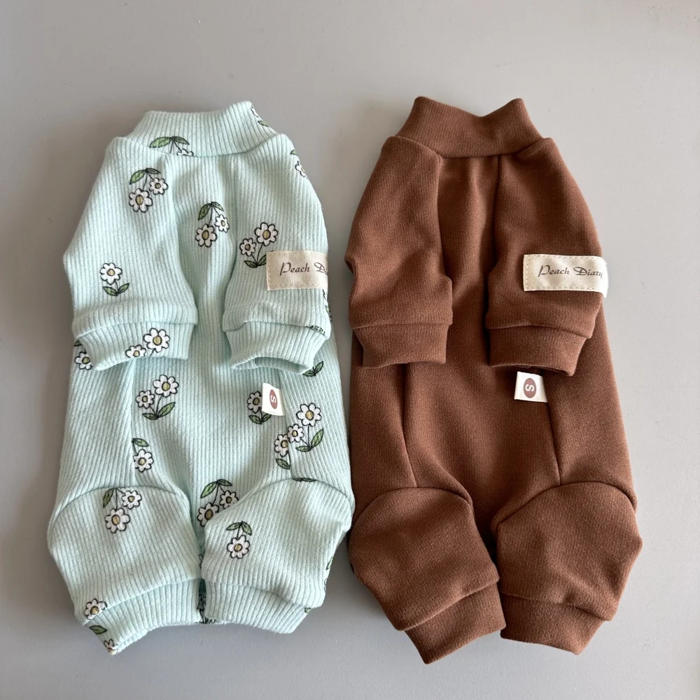 Mono de algodón para gato Sphynx, abrigo de café cálido de manga larga para Devon Rex, camiseta interior Floral dulce para gatitos en invierno y primavera