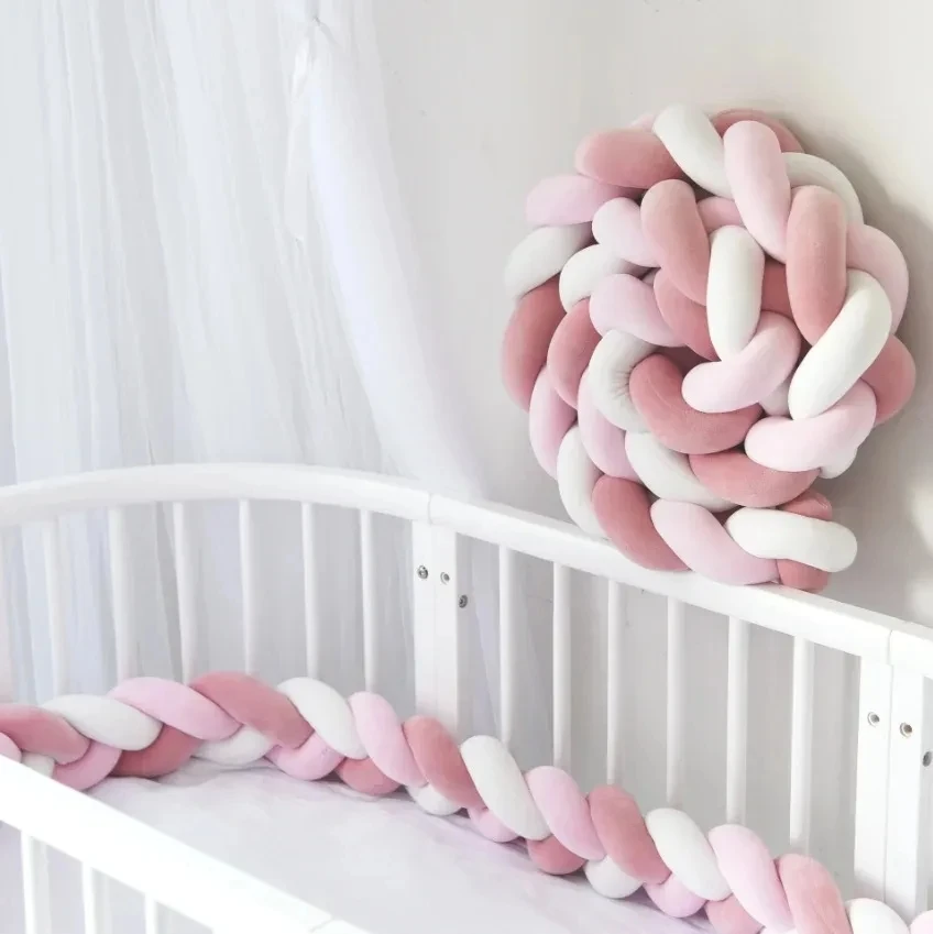 Protector de cuna de bebé de 1M/2M/3M/4M, cojín con nudo trenzado para niños pequeños, 3 partes, parachoques para cama de bebé en la cuna para recién nacidos