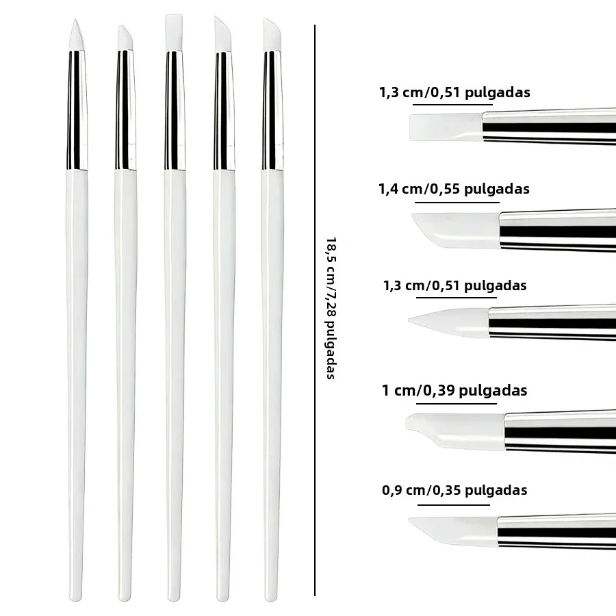 Juego de 5 Pinceles de Silicona Profesionales para Esmalte de Gel UV, Herramientas de Puntillismo para Arte de Uñas 3D, Bolígrafos de Manicura