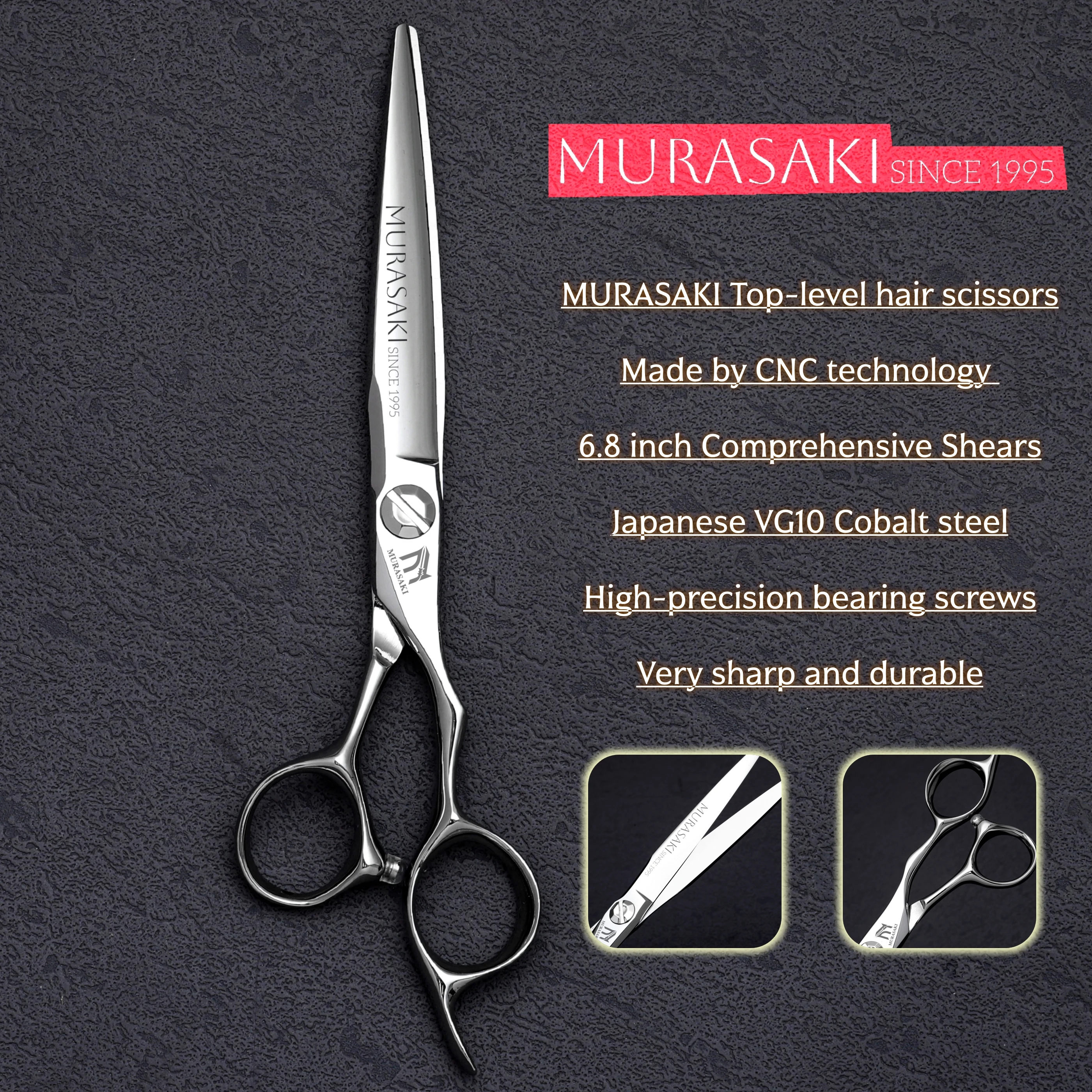 Tijeras de Peluquería de Primera Calidad MURASAKI, Tijeras de Barbero de 5.7-6.3-6.8 Pulgadas, Fabricadas con Acero Cobalto CNC y VG10, Afiladas y Duraderas